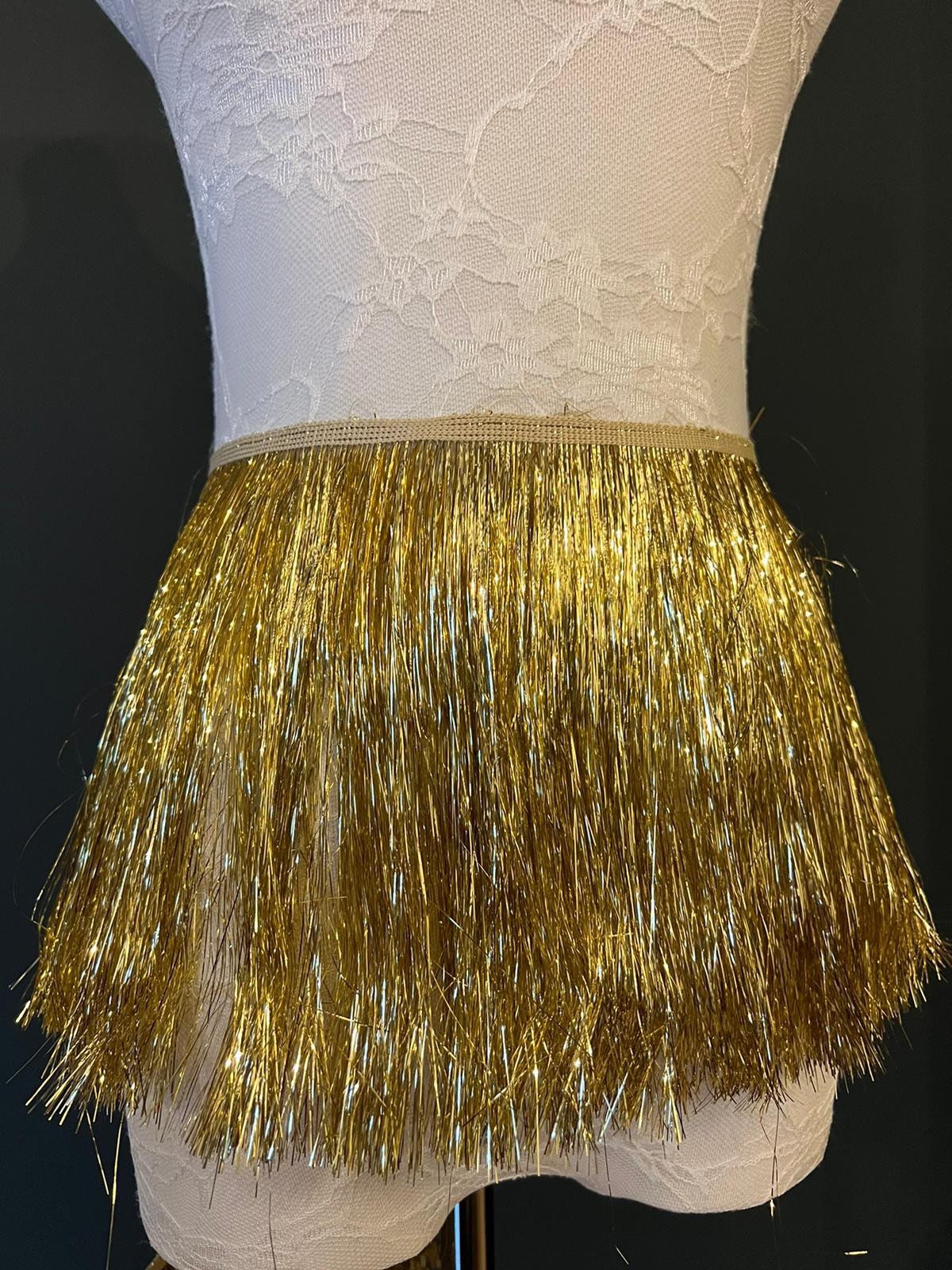 Gold Tinsel Fringe, 8" Wide, Sewing Trim, 17 Colours