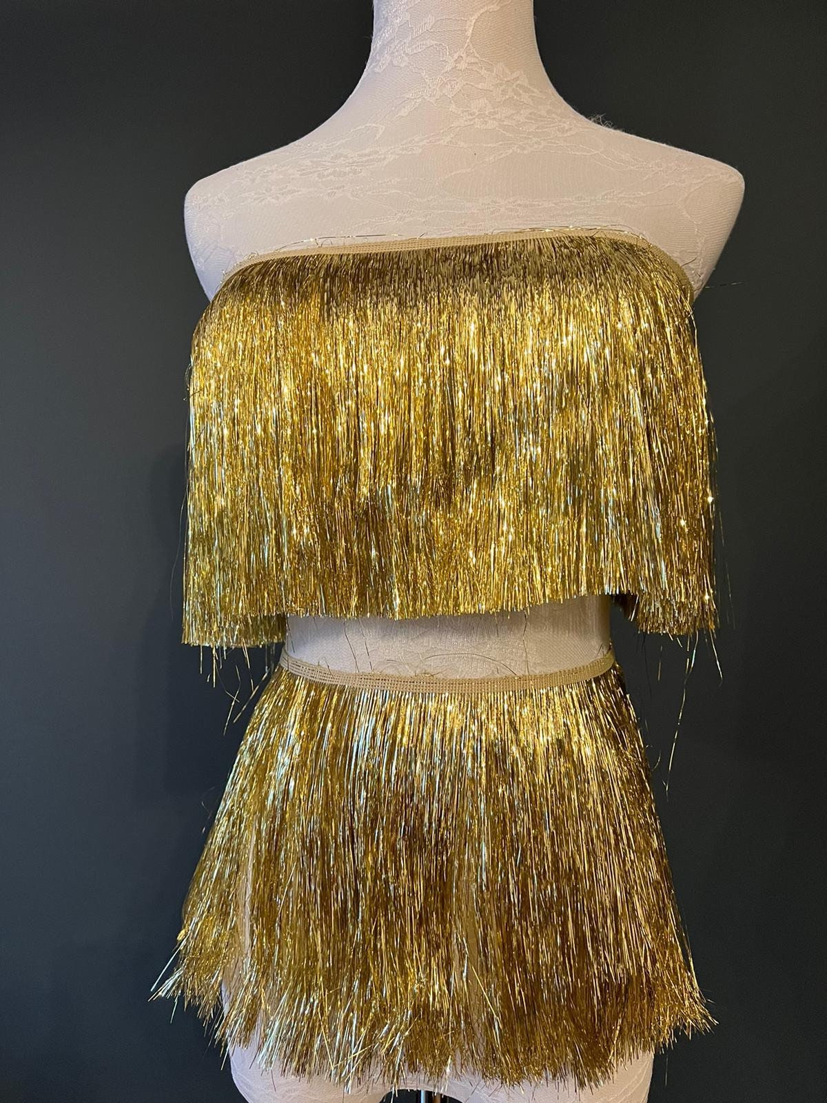 Gold Tinsel Fringe, 8" Wide, Sewing Trim, 17 Colours