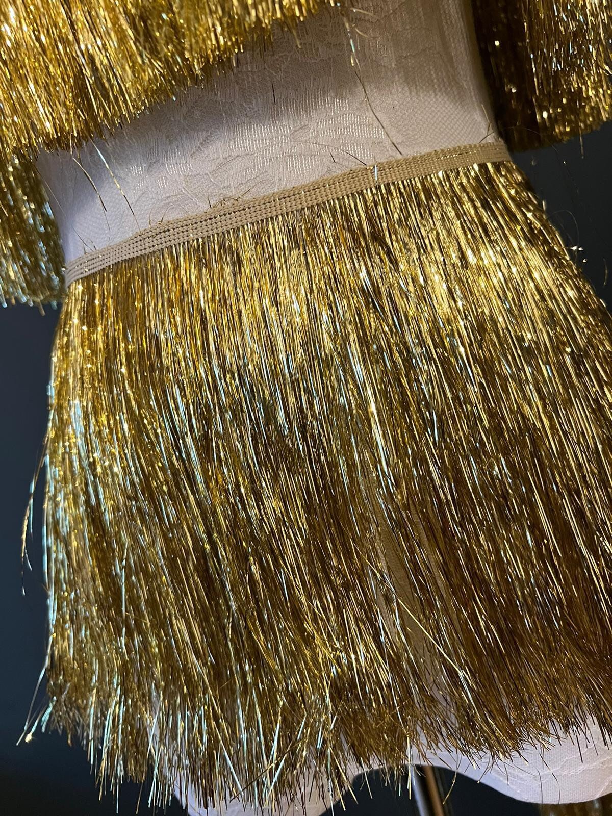 Gold Tinsel Fringe, 8" Wide, Sewing Trim, 17 Colours