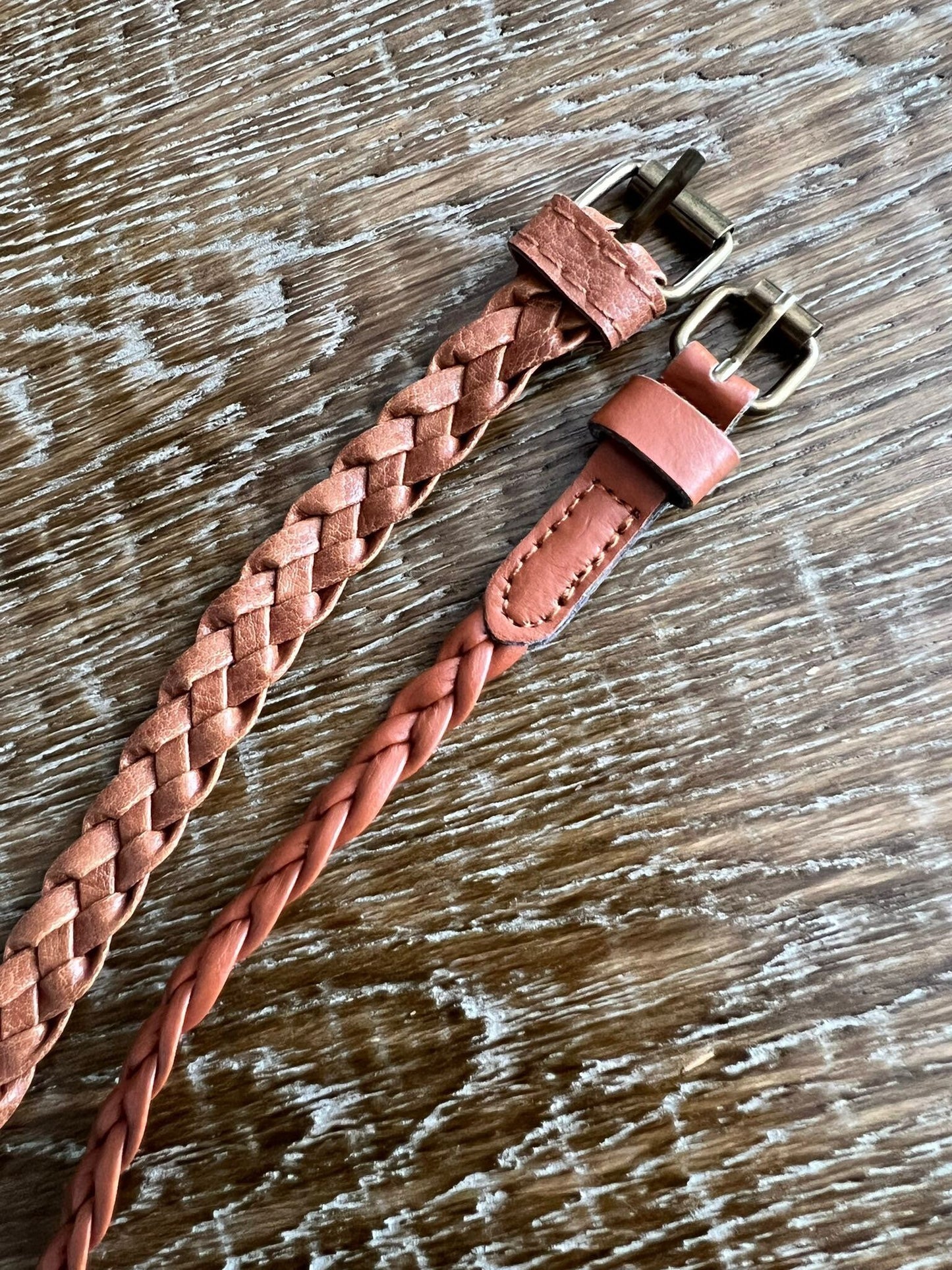 Handmade Plaited Tan Faux Leather Skinny Belt, 1cm wide