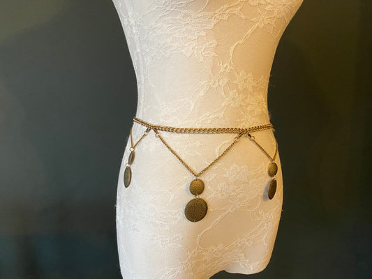 X-long belt, Boho belt, Antique Brass Belt, Coin Tassel Belt, Festival, Vintage look belt, UK 2-36, FAN Deeign