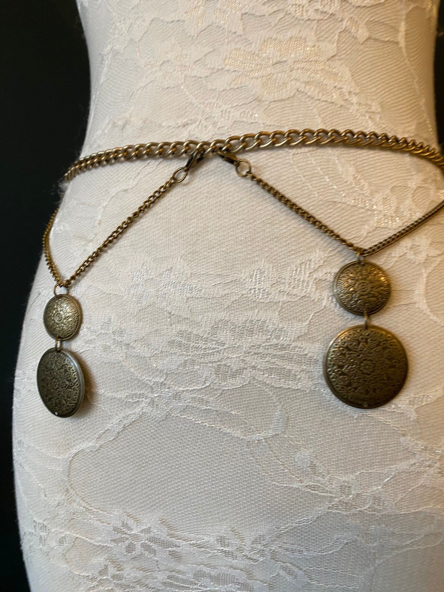 X-long belt, Boho belt, Antique Brass Belt, Coin Tassel Belt, Festival, Vintage look belt, Sizes 18”-60”, FAN Design