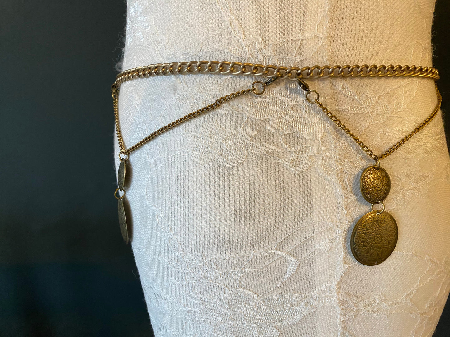 X-long belt, Boho belt, Antique Brass Belt, Coin Tassel Belt, Festival, Vintage look belt, Sizes 18”-60”, FAN Design