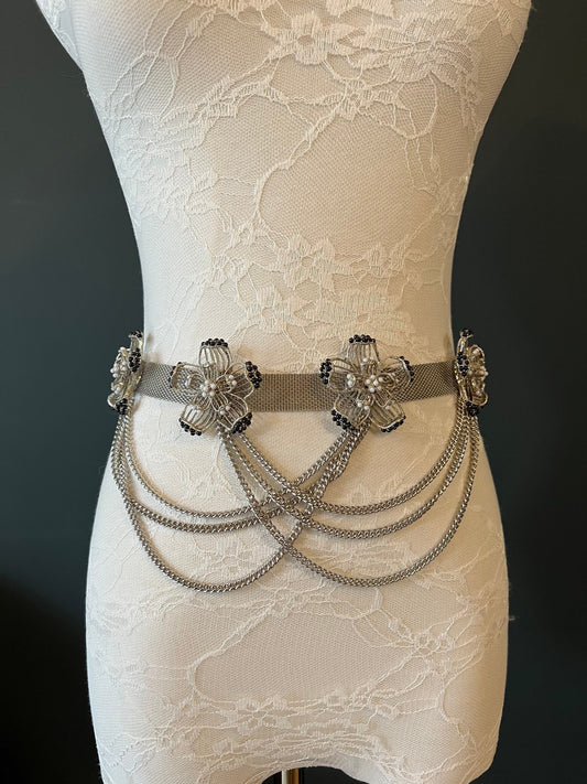 Belt, Flower and Chainmail Belt, Handmade, Metal Belt, UK Size 6-14 Chain Belt