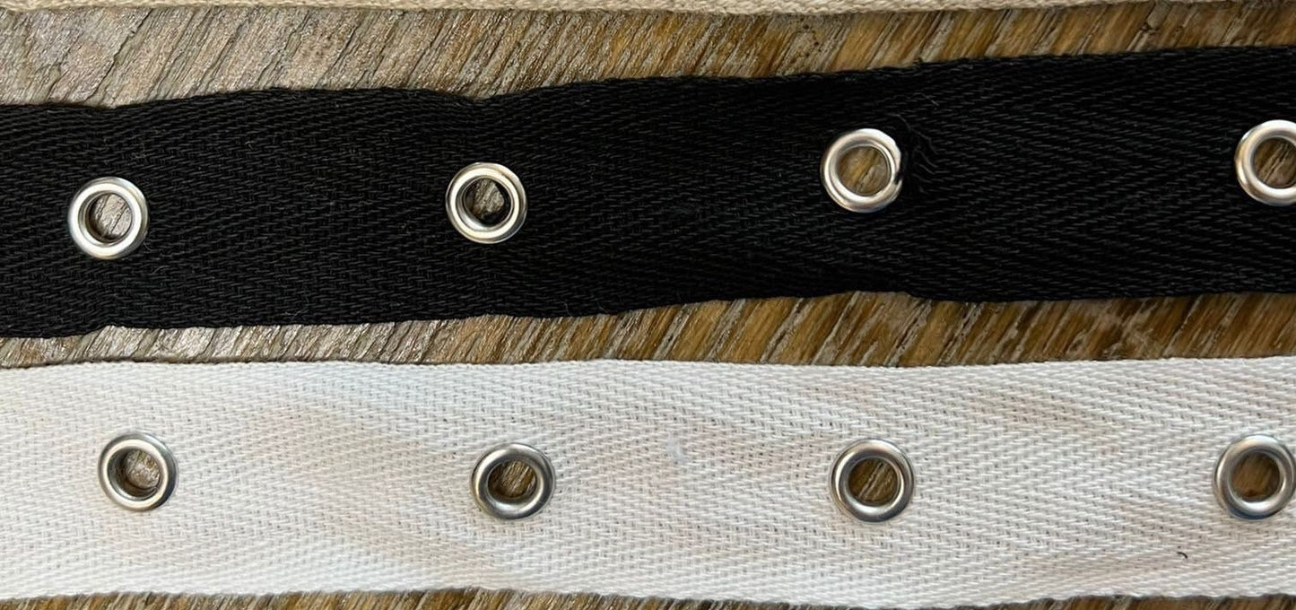 Cotton Herringbone Eyelet Tape, 20mm 25mm, Black or Ivory