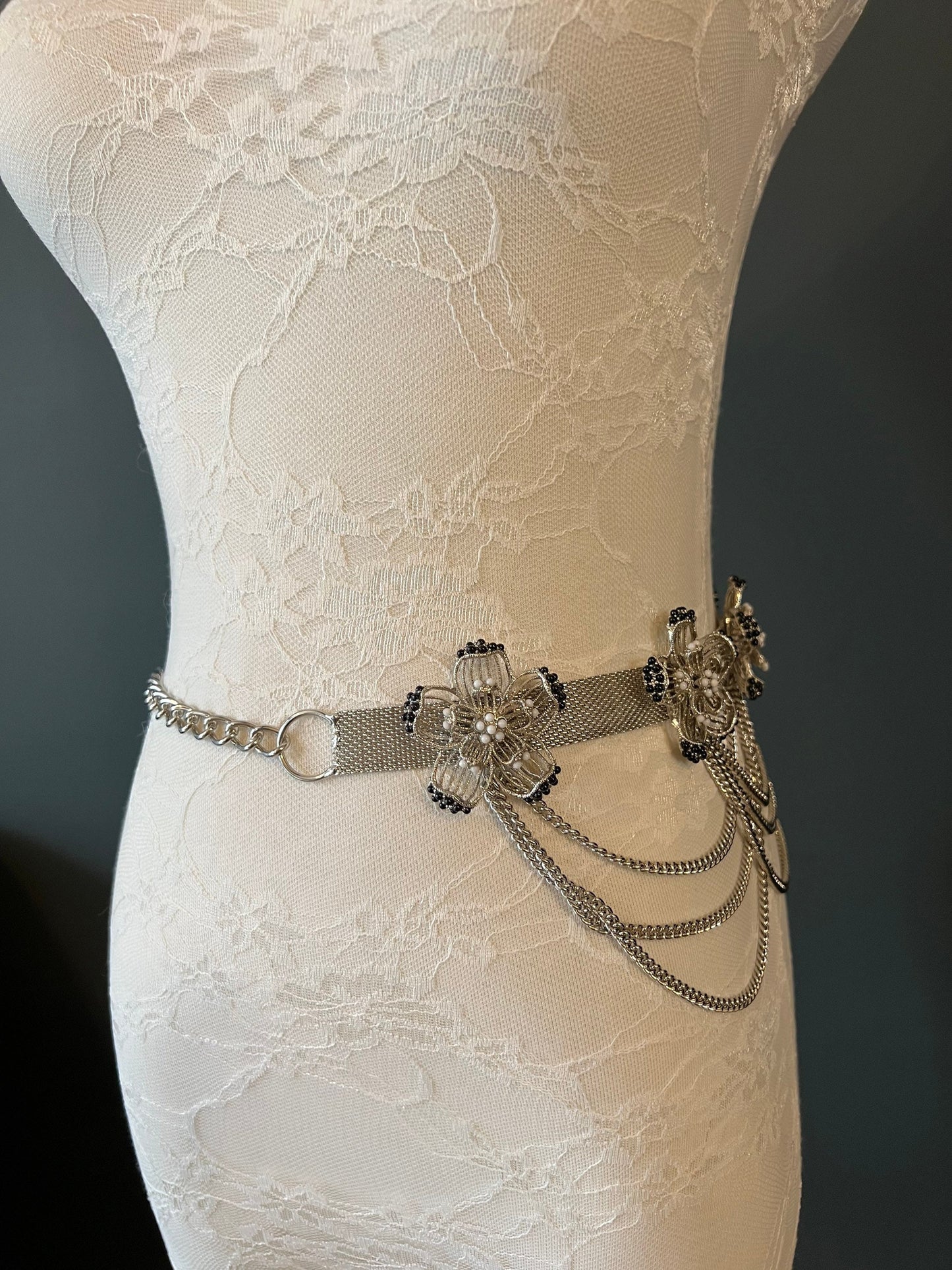 Belt, Flower and Chainmail Belt, Handmade, Metal Belt, UK Size 6-14 Chain Belt