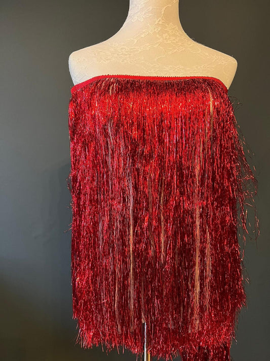 19” Wide Fringe, Tinsel Fringe, Tassel Fringe, Dance Costume Trimming, Clothing, Crafting, High Quality, Red, Fringe Skirt