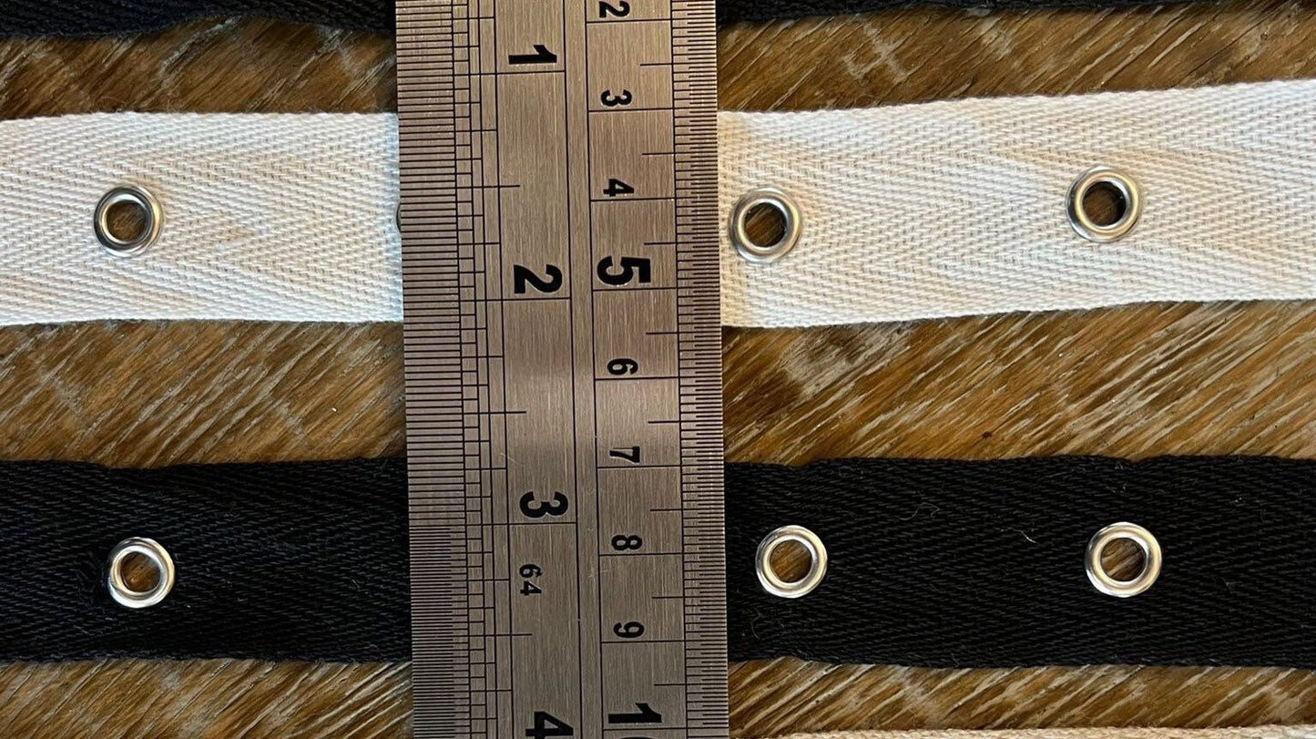 Cotton Herringbone Eyelet Tape, 20mm 25mm, Black or Ivory