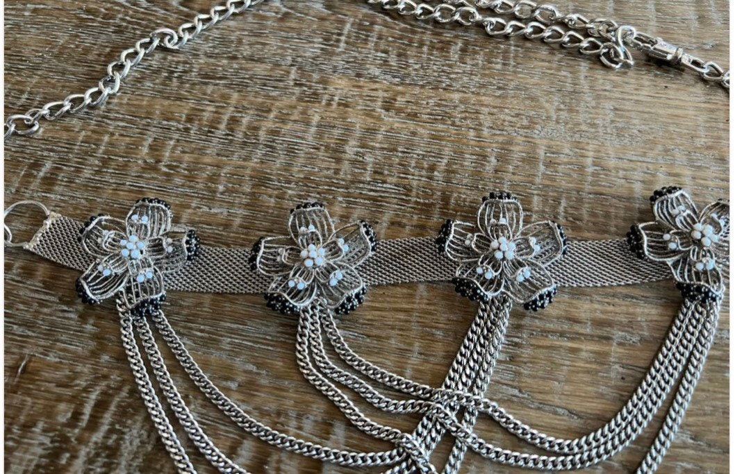 Belt, Flower and Chainmail Belt, Handmade, Metal Belt, UK Size 6-14 Chain Belt