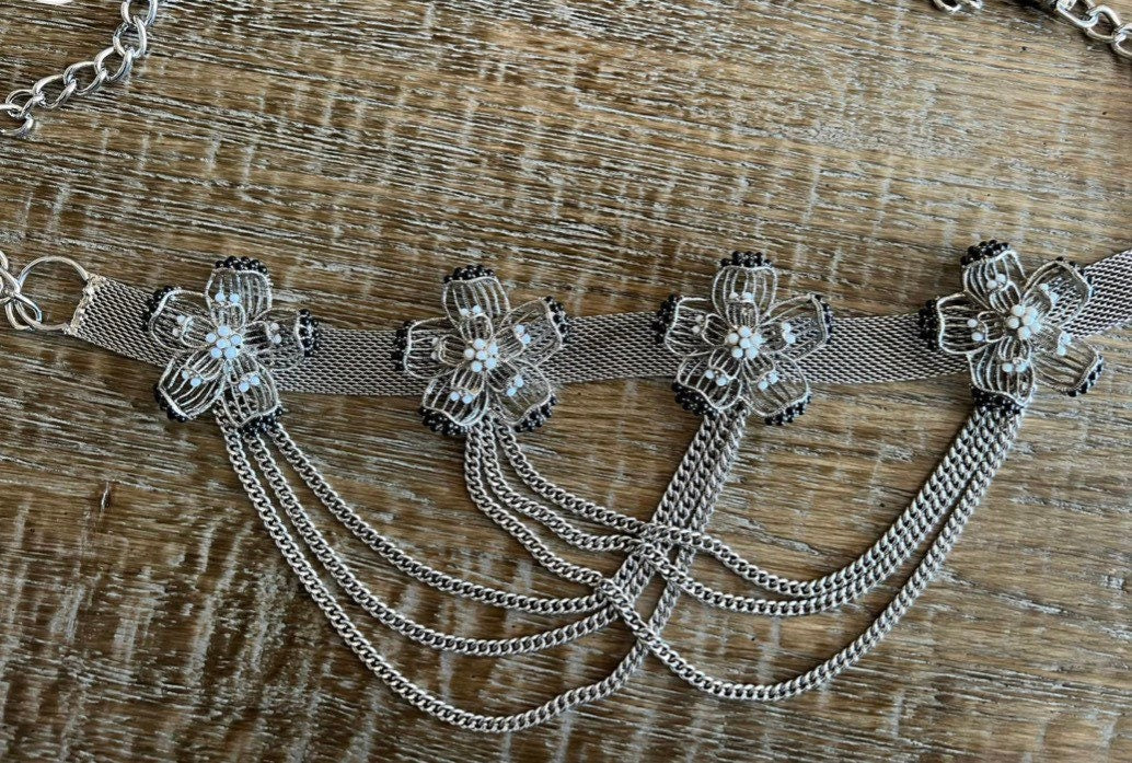 Belt, Flower and Chainmail Belt, Handmade, Metal Belt, UK Size 6-14 Chain Belt