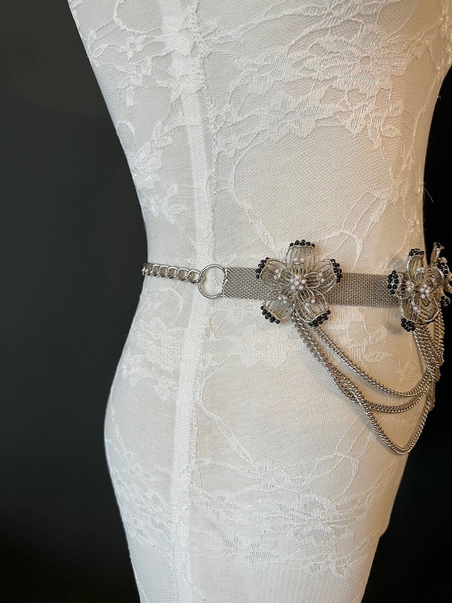 Belt, Flower and Chainmail Belt, Handmade, Metal Belt, UK Size 6-14 Chain Belt