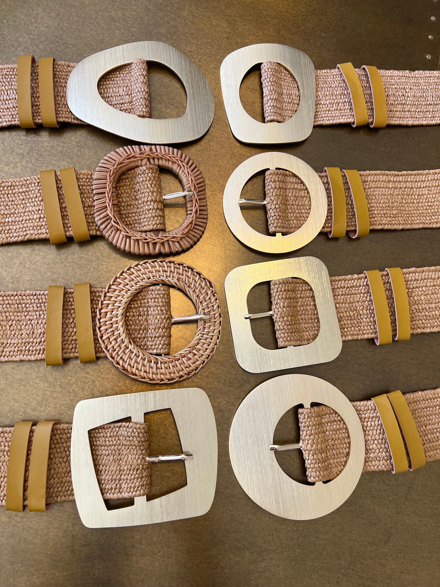 Tan Raffia Elastic Belt, Uk 6-20, 8 Buckles, 15 Colours