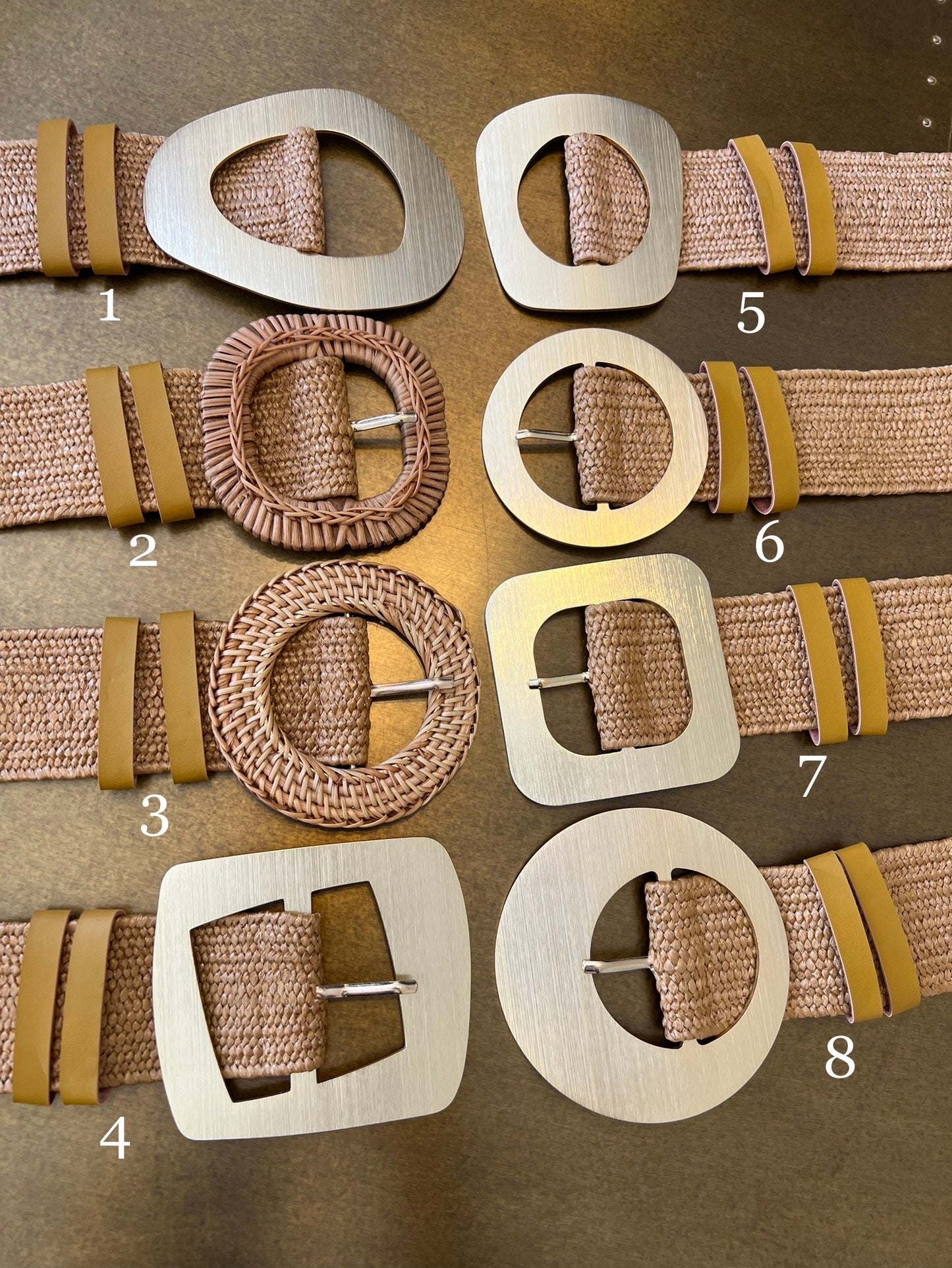 Tan Raffia Elastic Belt, Uk 6-20, 8 Buckles, 15 Colours