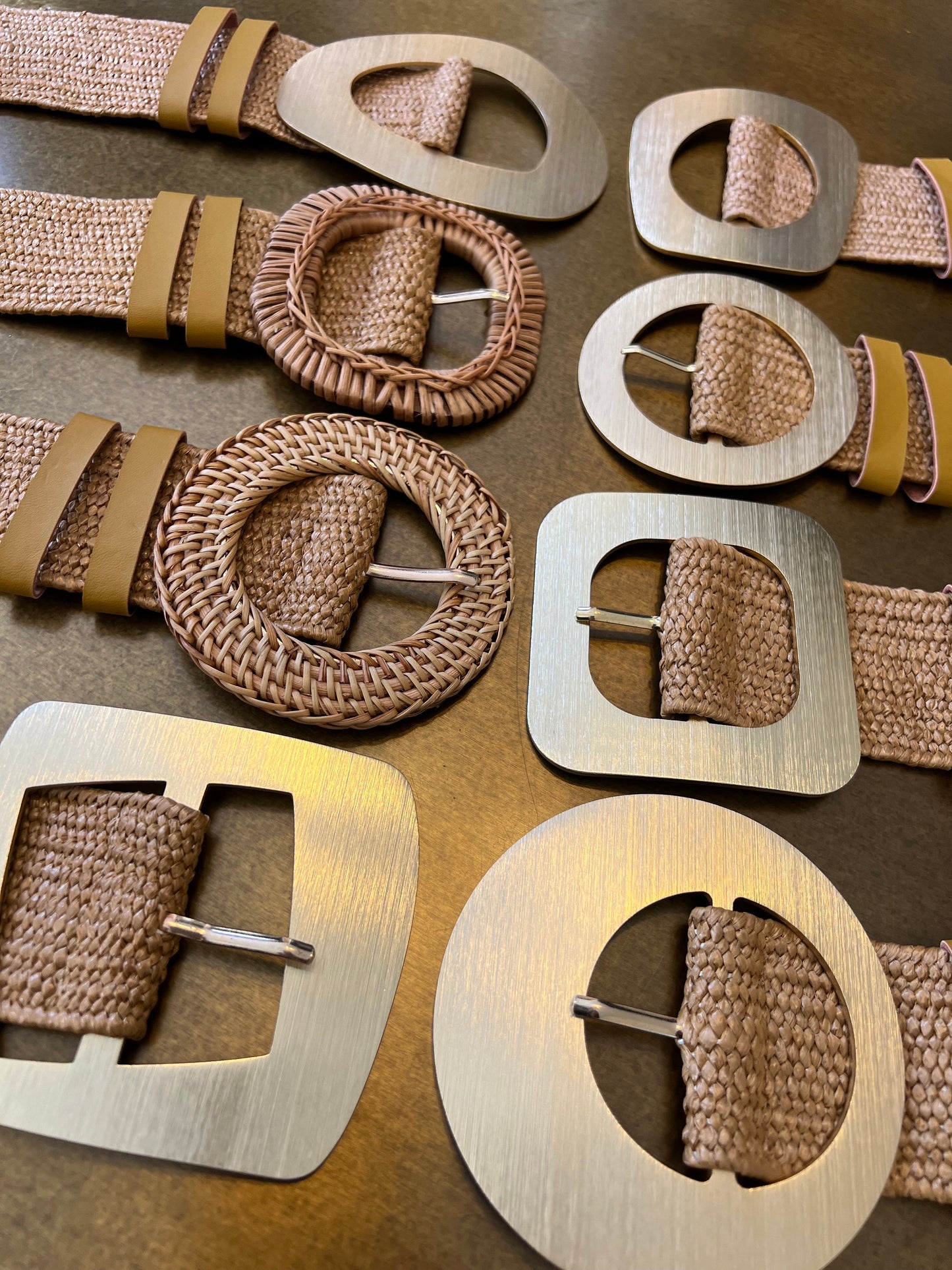 Tan Raffia Elastic Belt, Uk 6-20, 8 Buckles, 15 Colours