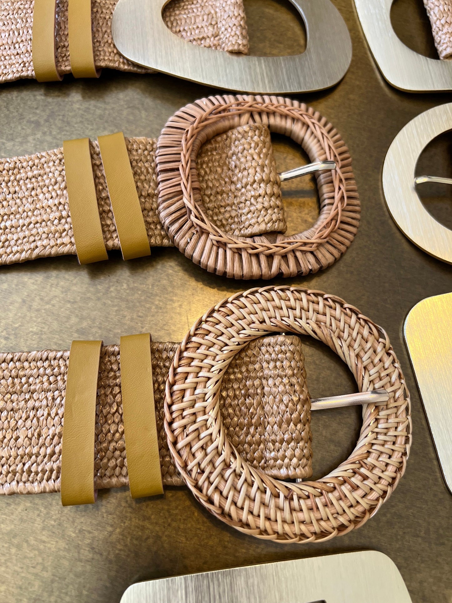 Tan Raffia Elastic Belt, Uk 6-20, 8 Buckles, 15 Colours