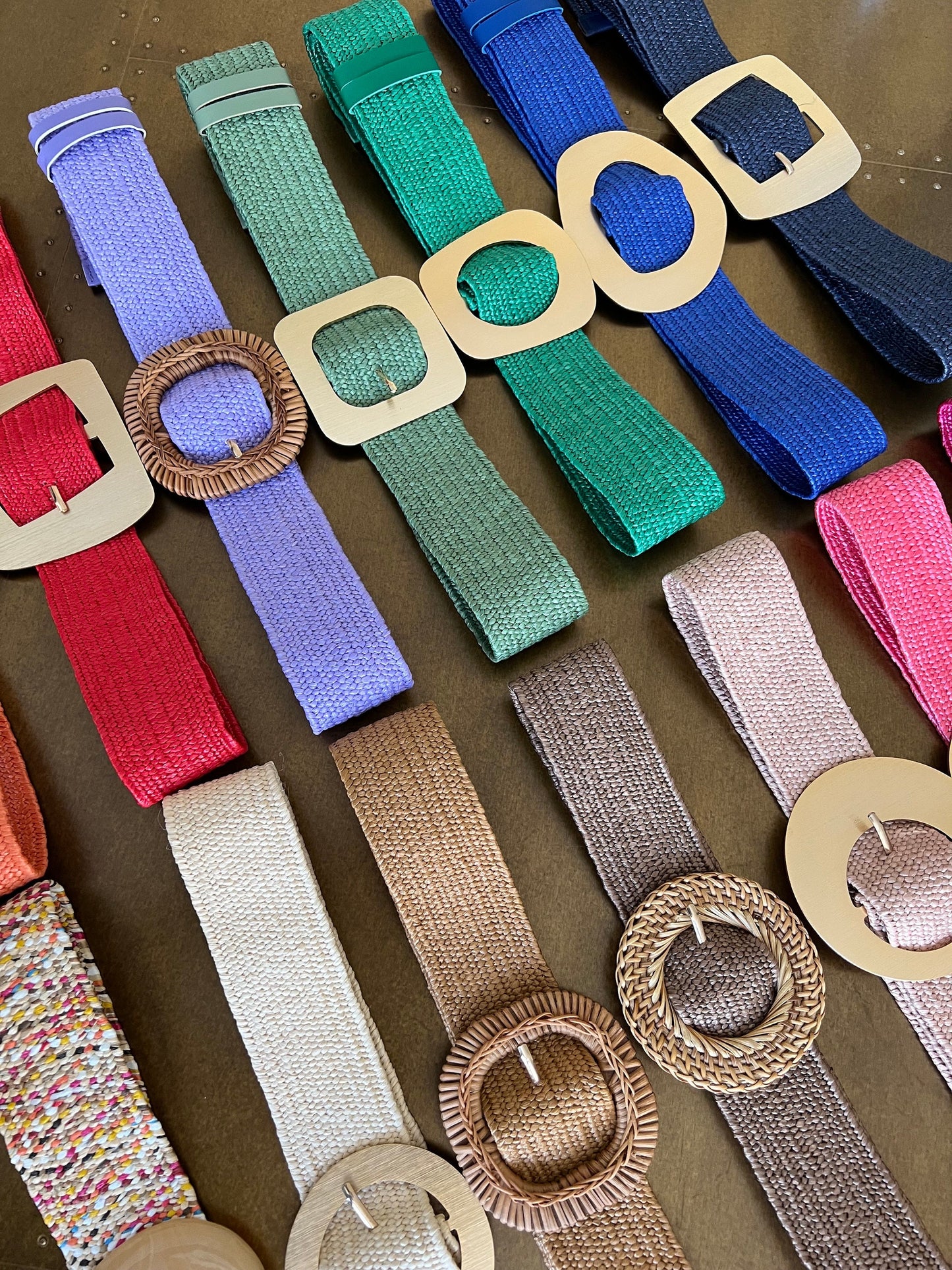 Boho Raffia Elasticated Belts,Fashionable Vintage Belts, Natural Raffia Belts,Sustainable Belts, 15 colours 8 Buckles,Eco Friendly Belts