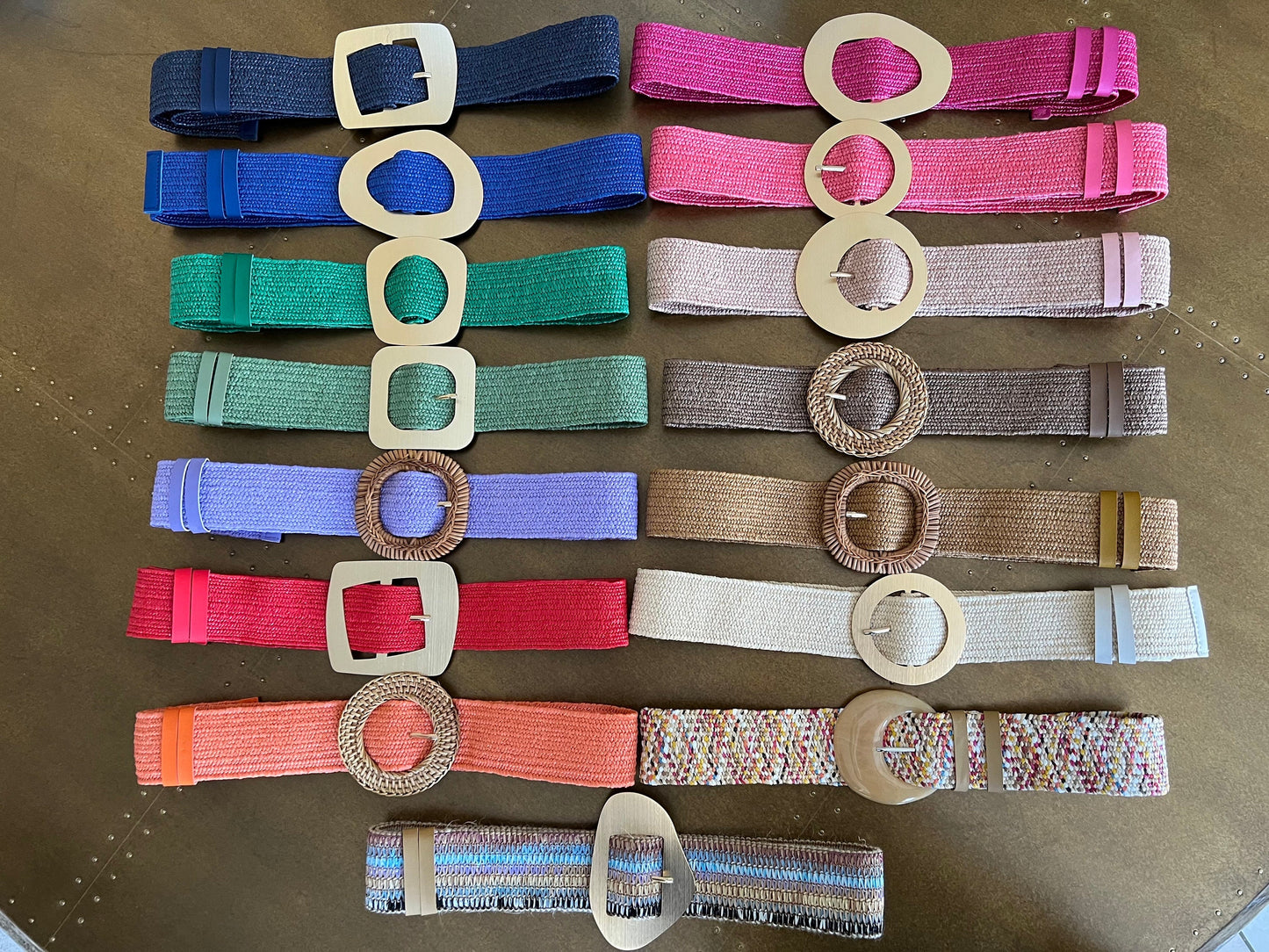 Tan Raffia Elastic Belt, Uk 6-20, 8 Buckles, 15 Colours