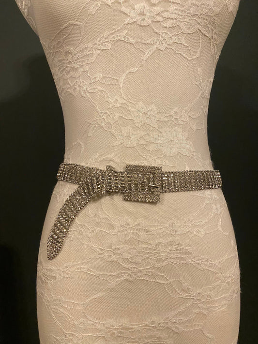 X-long Rhinestone Belt, Diamanté Belt, Silver Jewel Belt, 6 Sizes, UK 2-32