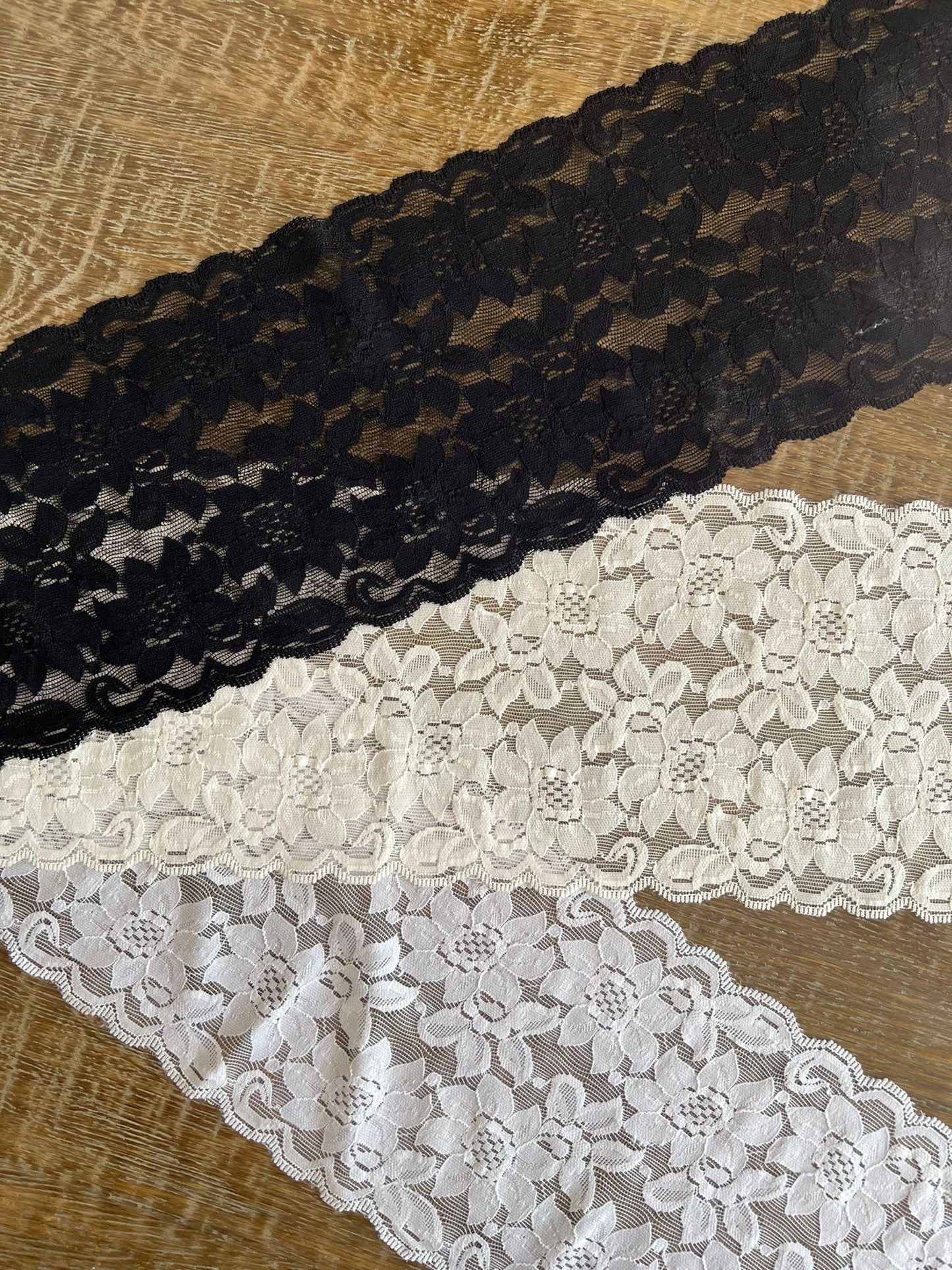 Floral Stretch Lace Trim, 6" Wide, Bandau Lace