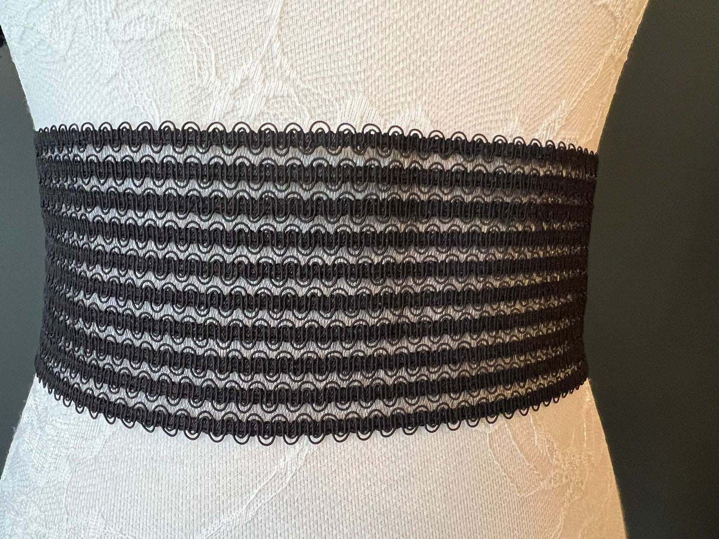 7cm Wide Fancy Black Elastic, Belt & Dress Trim