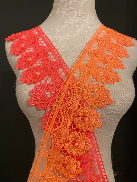 Neon Lace, 4” Wide, Neon Pink, Neon Orange, 10cm Wide, Florescent Lace, Lace Trim, Festival