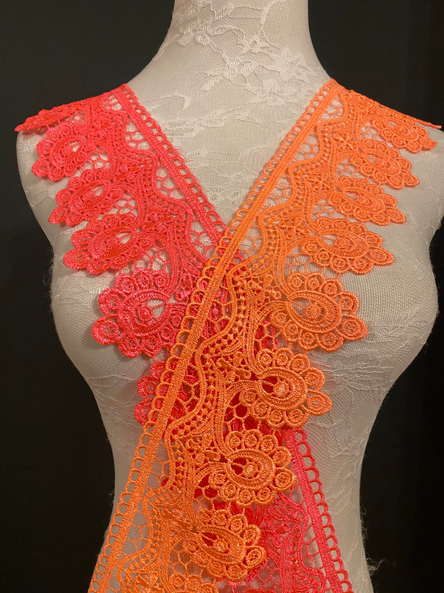 Neon Pink & Orange Scalloped Lace Trim, 4" Wide, Festival