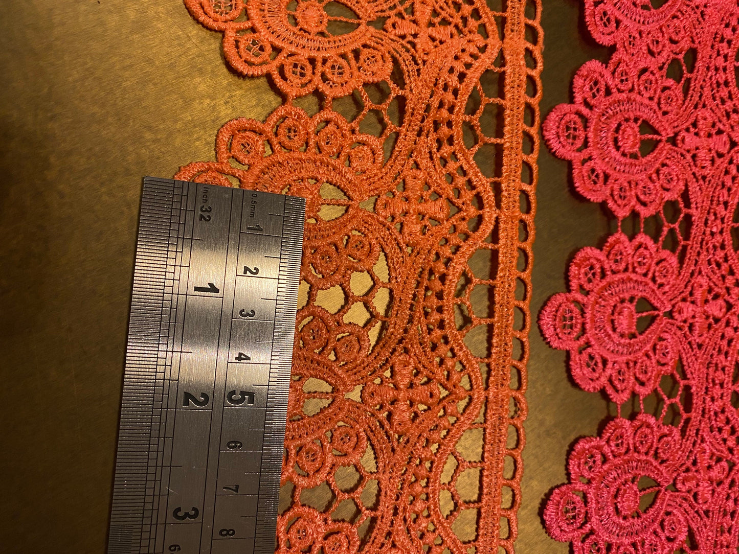 Neon Pink & Orange Scalloped Lace Trim, 4" Wide, Festival