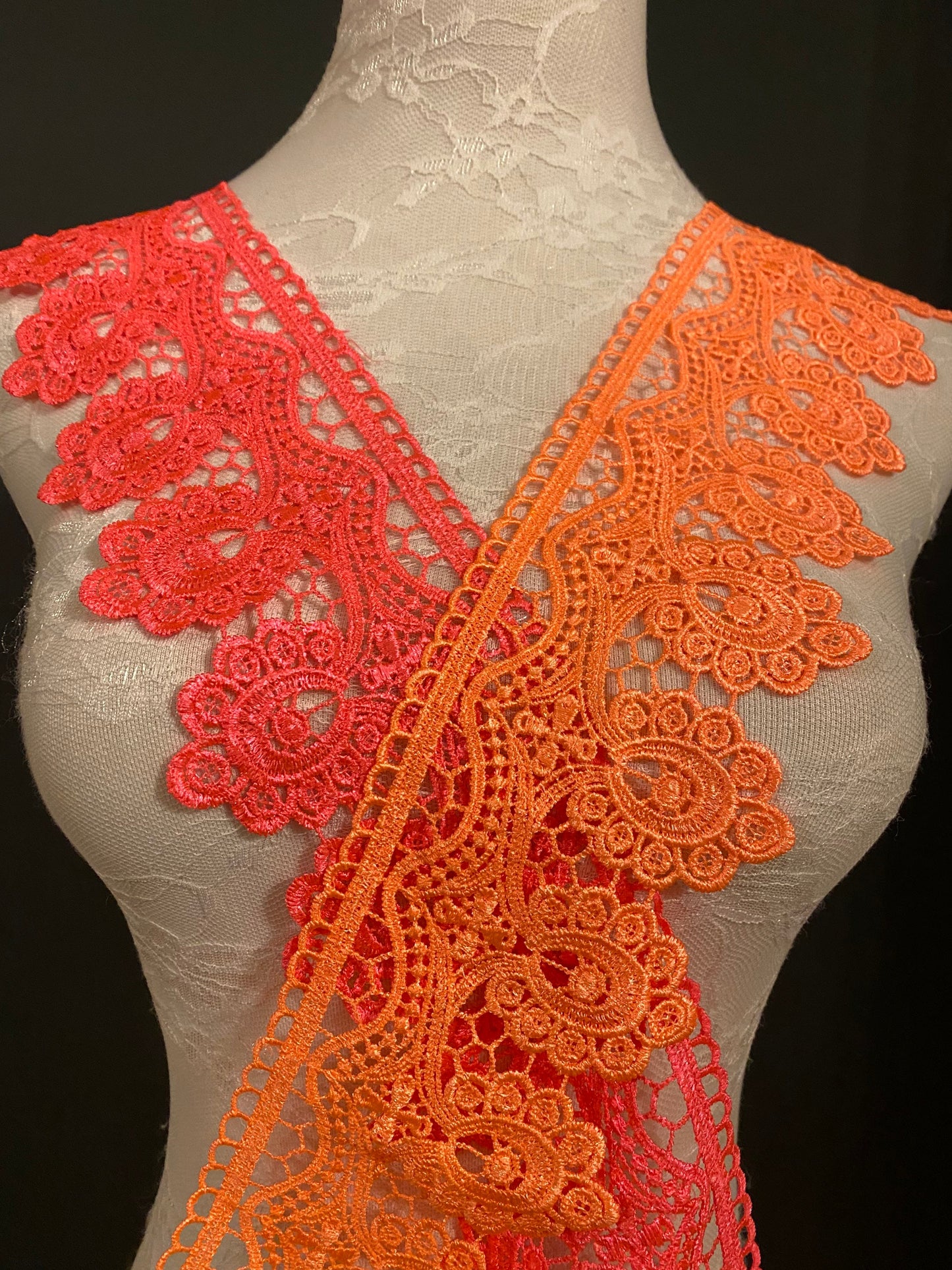 Neon Pink & Orange Scalloped Lace Trim, 4" Wide, Festival