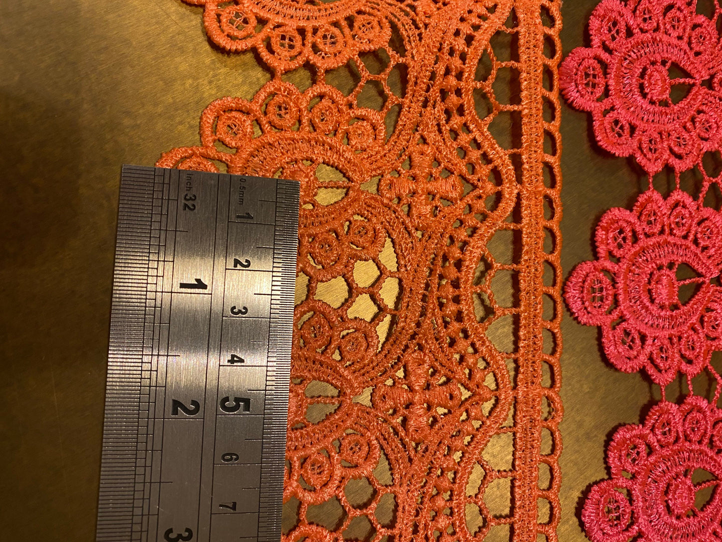 Neon Pink & Orange Scalloped Lace Trim, 4" Wide, Festival