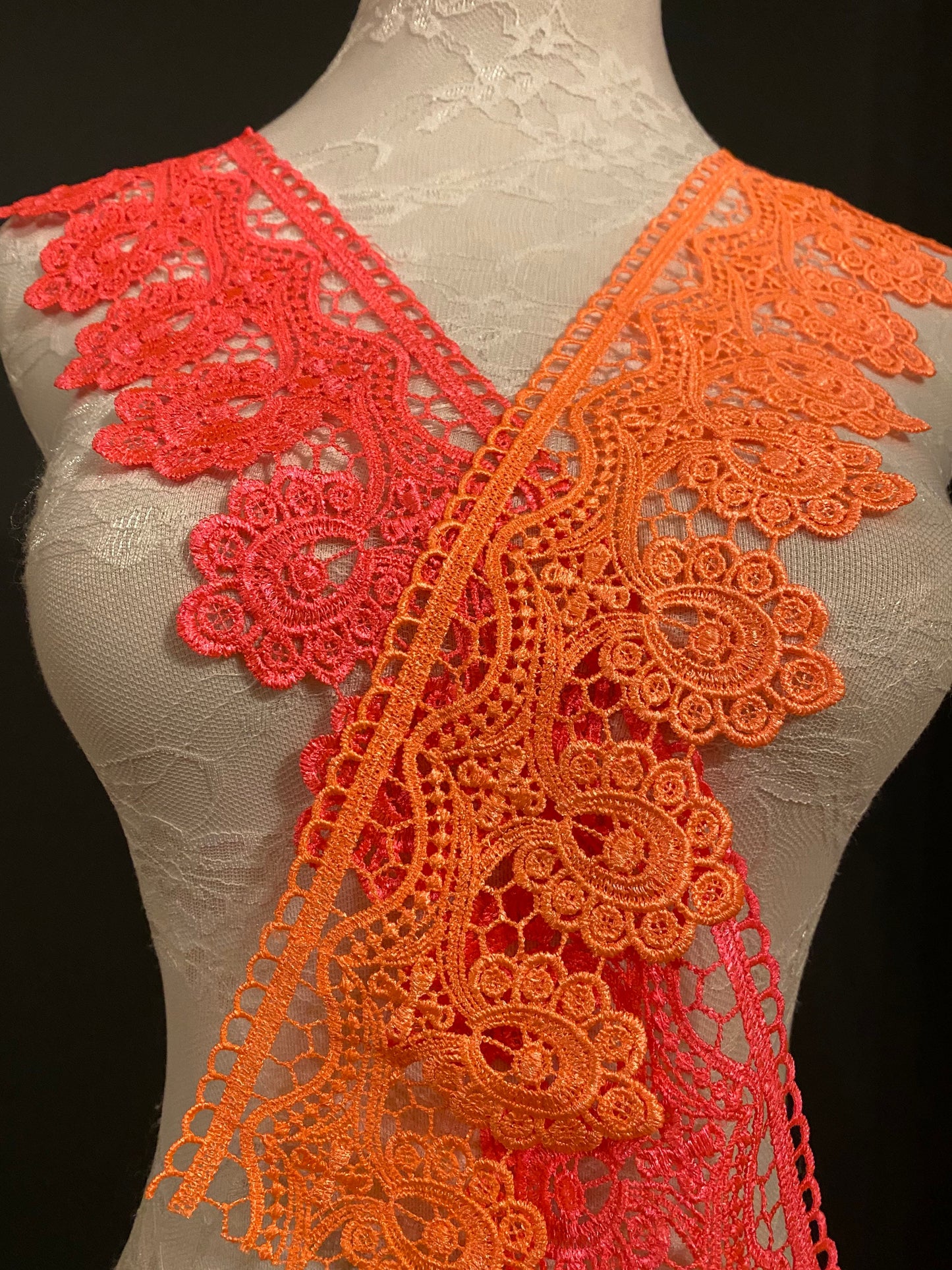 Neon Pink & Orange Scalloped Lace Trim, 4" Wide, Festival