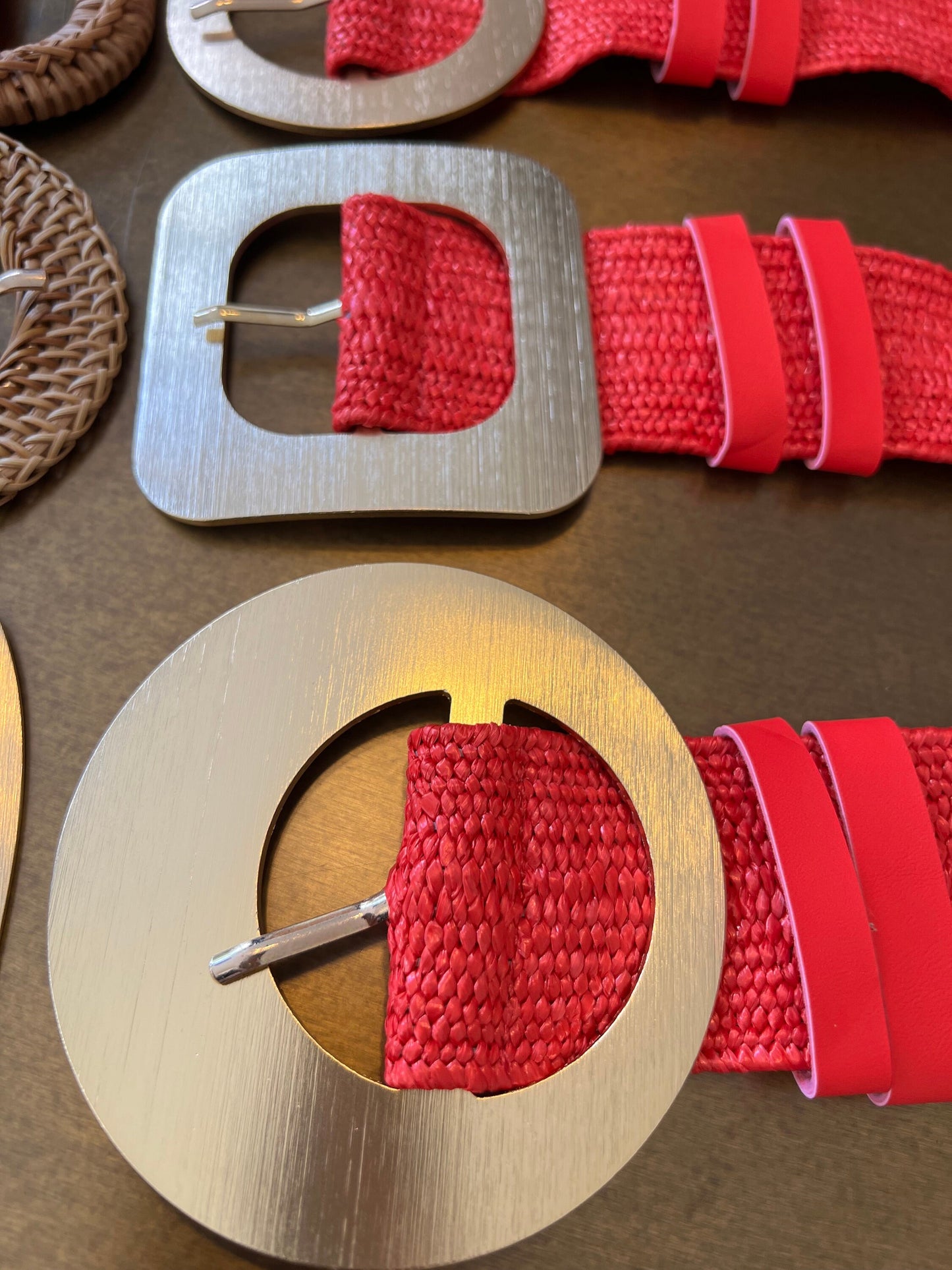 Red Raffia Boho Belt: Elasticated Vintage Style, UK 6-20