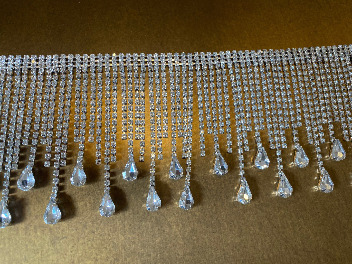 9.5cm Wide, Diamanté Fringe Trim, Rhinestone Fringe Silver Crystals, Fashion Fringe, Diamanté Trim, Rhinestones, Fringe, Teardrop, Silver