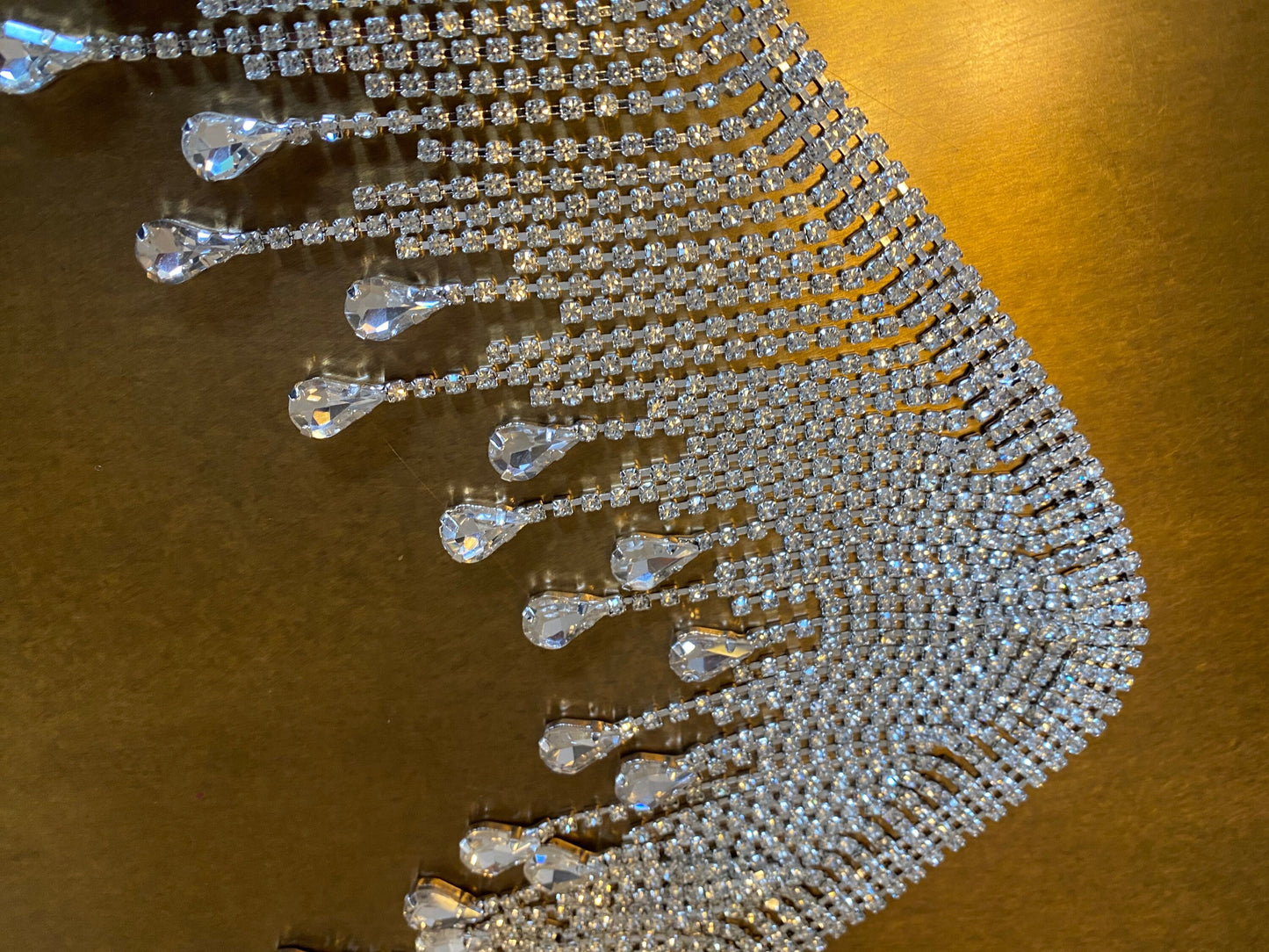 9.5cm Wide, Diamanté Fringe Trim, Rhinestone Fringe Silver Crystals, Fashion Fringe, Diamanté Trim, Rhinestones, Fringe, Teardrop, Silver