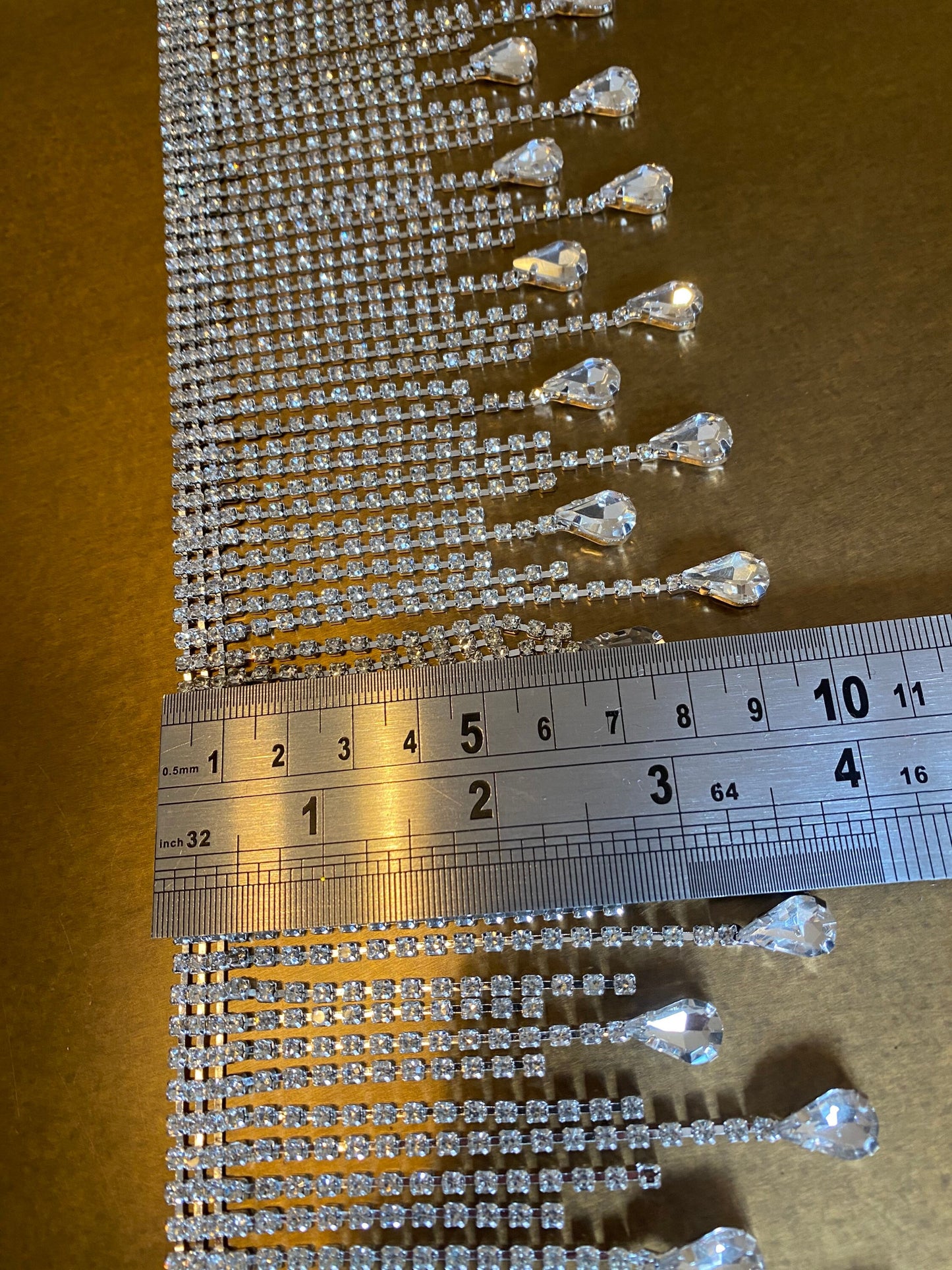 9.5cm Wide, Diamanté Fringe Trim, Rhinestone Fringe Silver Crystals, Fashion Fringe, Diamanté Trim, Rhinestones, Fringe, Teardrop, Silver