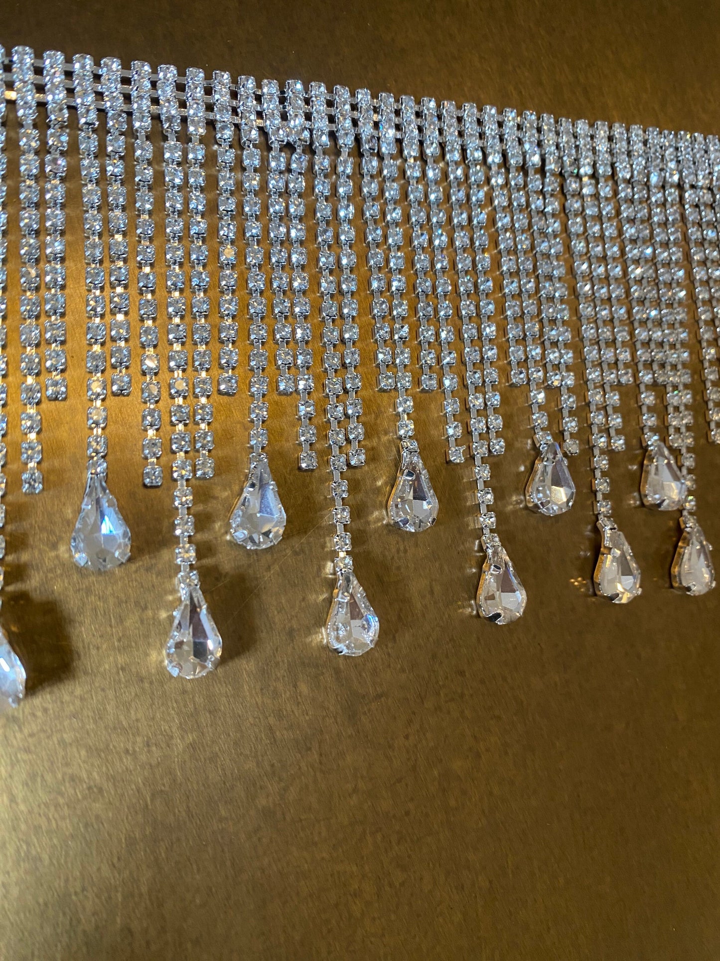 9.5cm Wide, Diamanté Fringe Trim, Rhinestone Fringe Silver Crystals, Fashion Fringe, Diamanté Trim, Rhinestones, Fringe, Teardrop, Silver