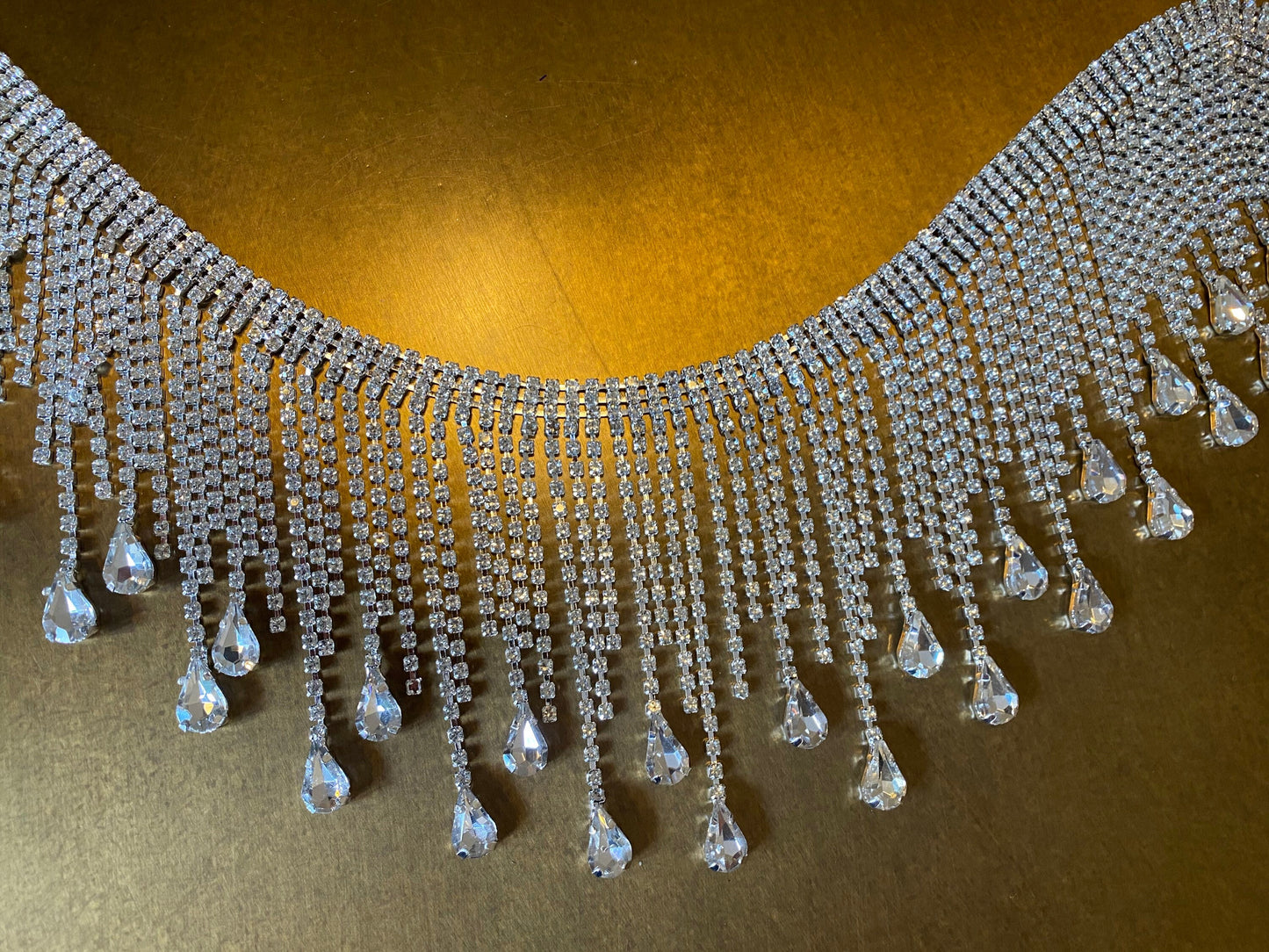 9.5cm Wide, Diamanté Fringe Trim, Rhinestone Fringe Silver Crystals, Fashion Fringe, Diamanté Trim, Rhinestones, Fringe, Teardrop, Silver
