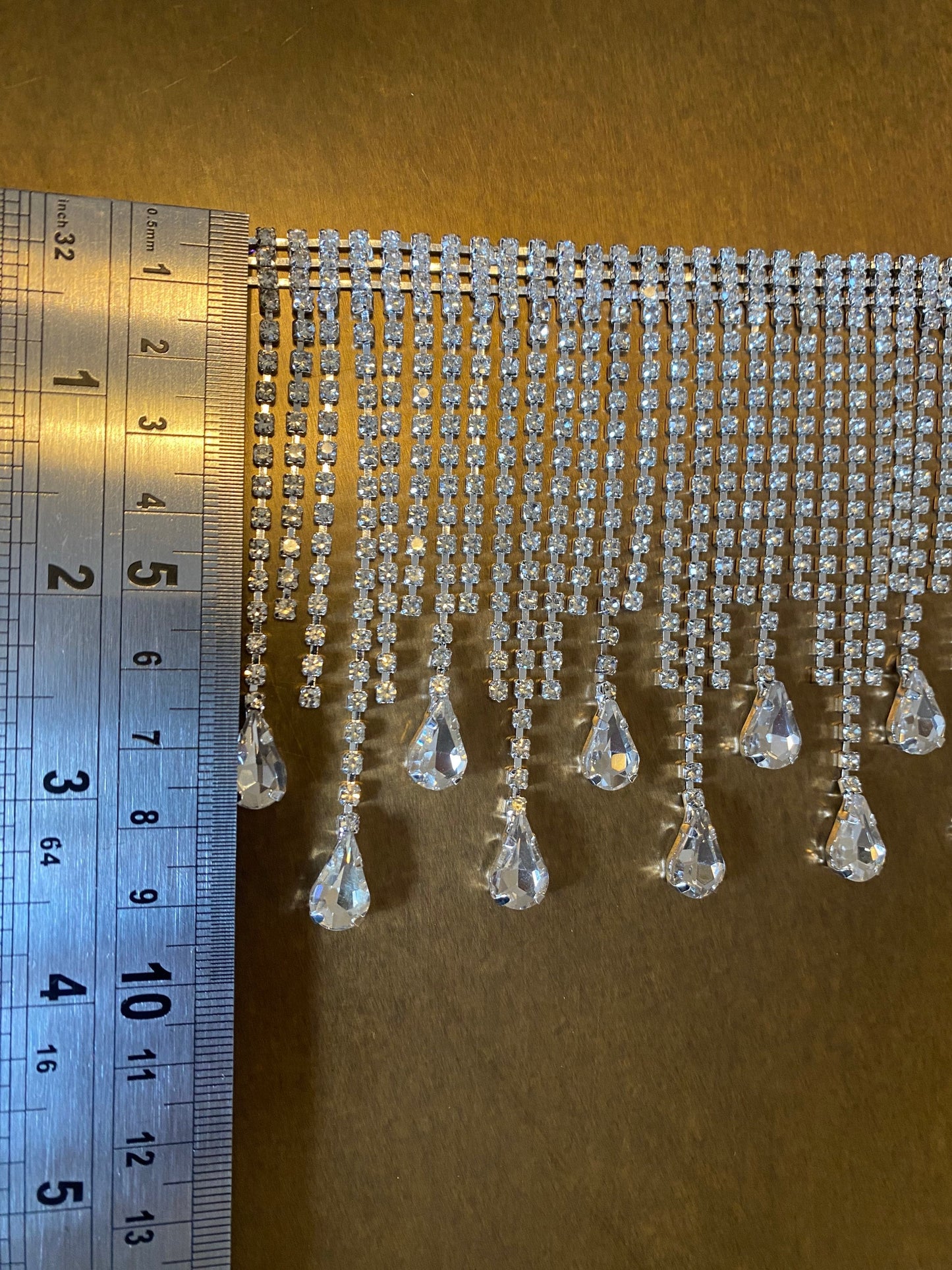 9.5cm Wide, Diamanté Fringe Trim, Rhinestone Fringe Silver Crystals, Fashion Fringe, Diamanté Trim, Rhinestones, Fringe, Teardrop, Silver