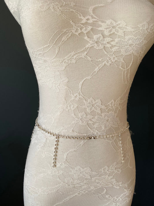 Rhinestone belt, Silver diamanté buckle, Bridal, Prom, swimwear, fringe belt