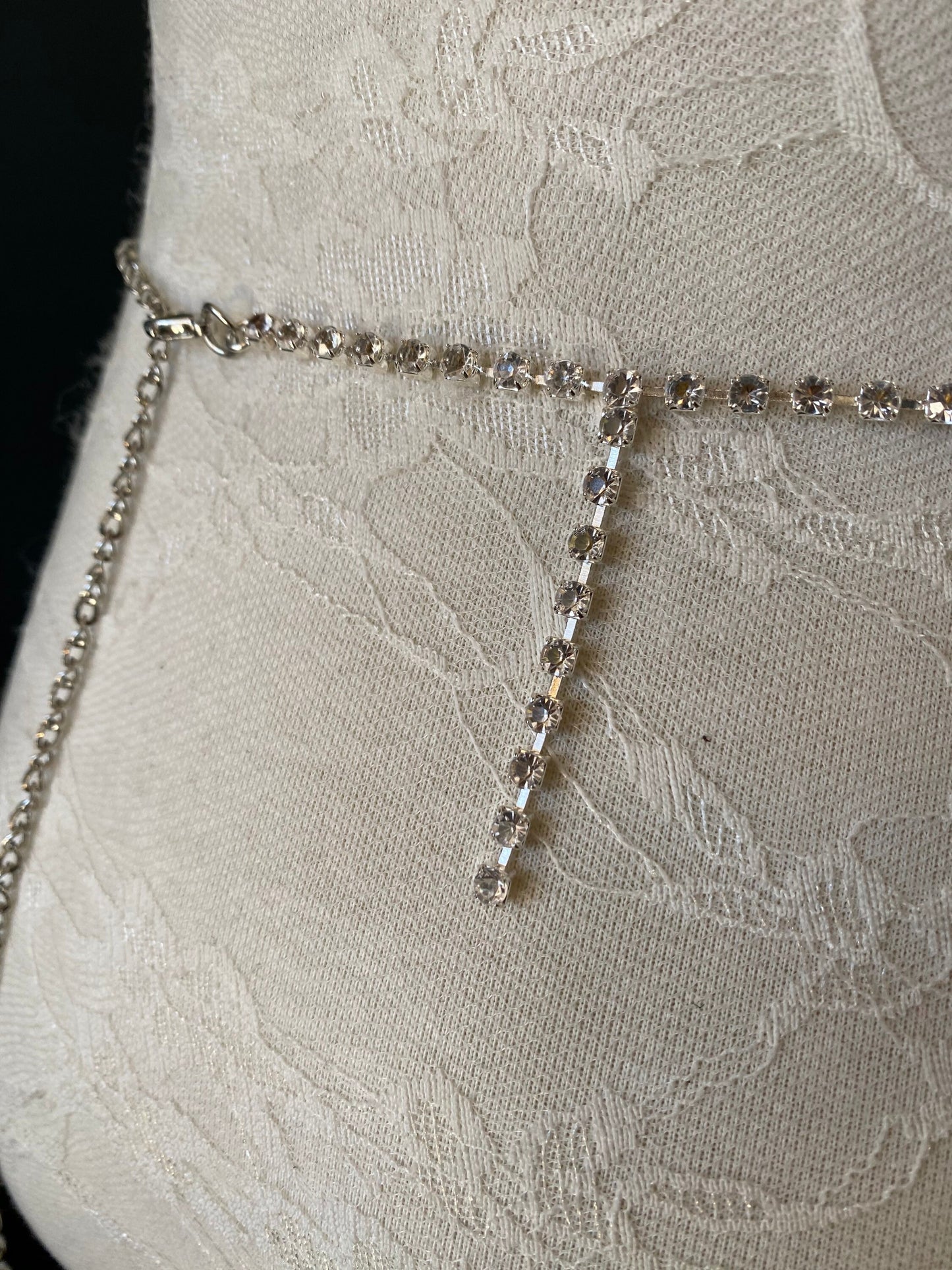 Rhinestone belt, Silver diamanté buckle, Bridal, Prom, swimwear, fringe belt