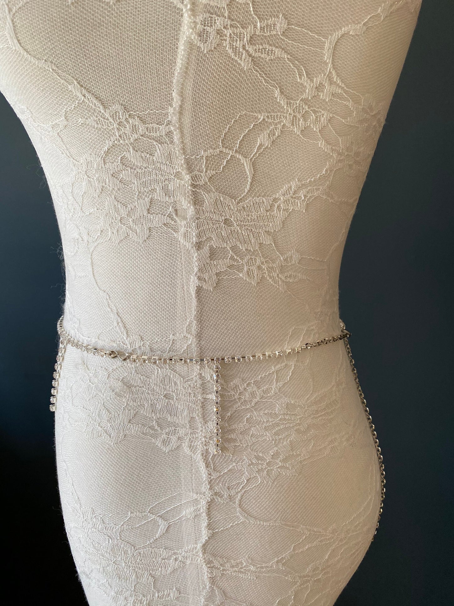 Rhinestone belt, Silver diamanté buckle, Bridal, Prom, swimwear, fringe belt