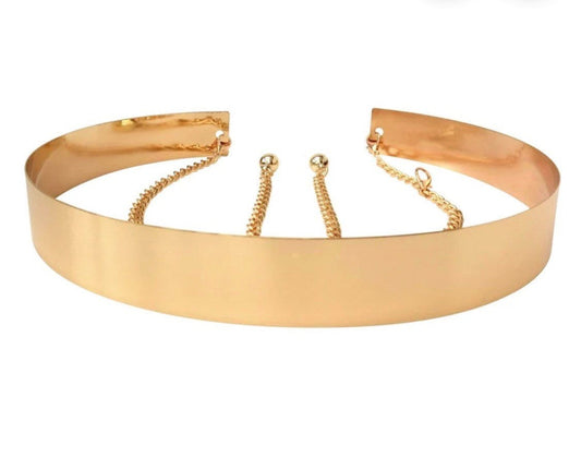 Metal Waist Belt Mirror Wide Gold, Full Plate Waistband, Chains UK Size 6- 16, High Shine Belt, 3.5cm Wide Belt