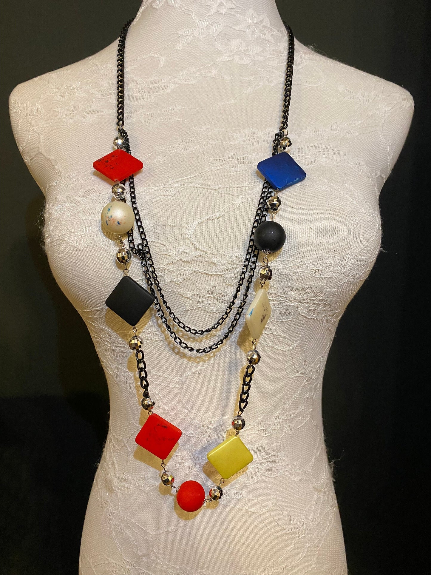 Colourful Bead Necklace, Black Chain Fashion Accessory