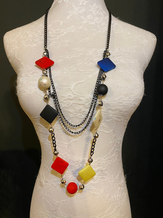Colourful Bead Necklace, Black Chain Fashion Accessory