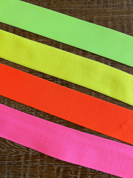 Neon Woven Elastic, 2.5cm or 4cm, Pink / Yellow / Green / Orange