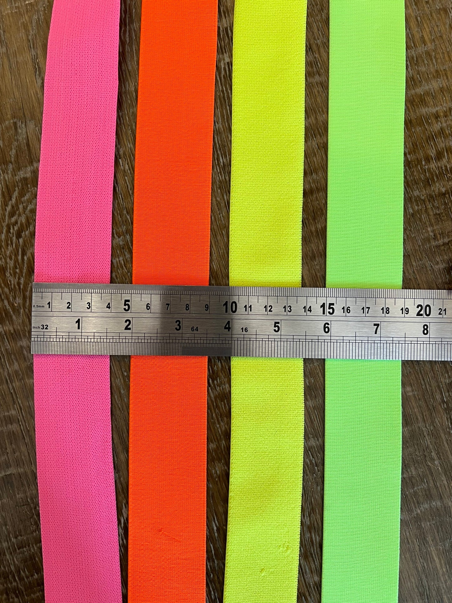 Neon Woven Elastic, 2.5cm or 4cm, Pink / Yellow / Green / Orange