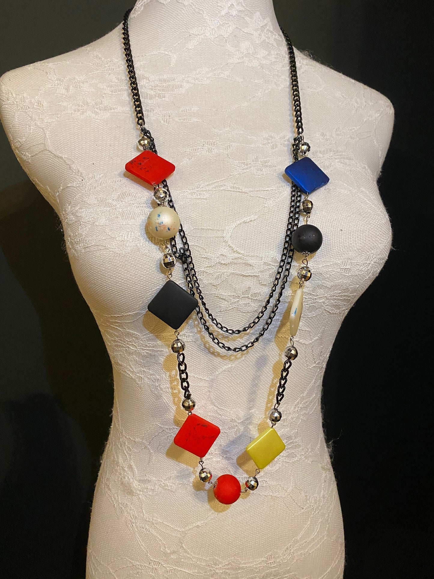 Colourful Bead Necklace, Black Chain Fashion Accessory