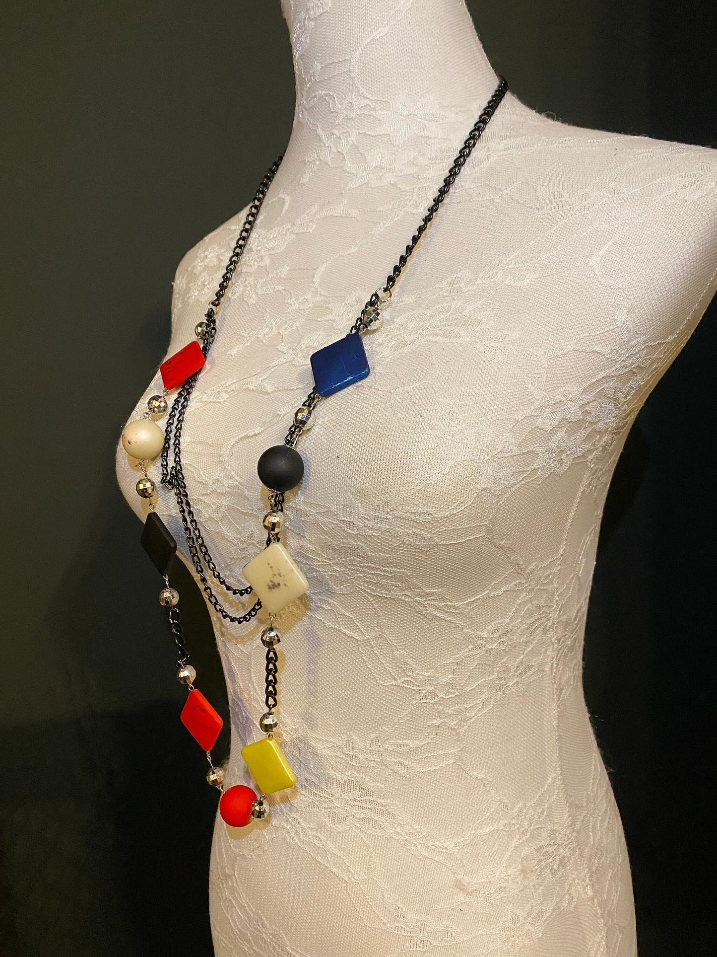 Colourful Bead Necklace, Black Chain Fashion Accessory