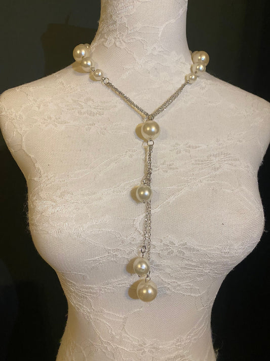 Pearl Necklace, Silver Chain Pearl Necklace, Fashionable Classic Necklace