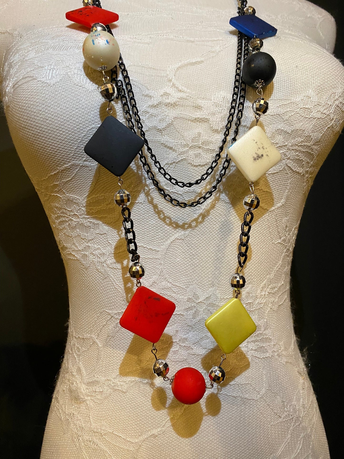 Colourful Bead Necklace, Black Chain Fashion Accessory