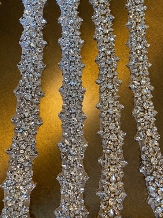 Loose Rhinestone Diamante Chain Trim Wedding Dress Belt Bridal Bead Appliqué, Gold, Silver